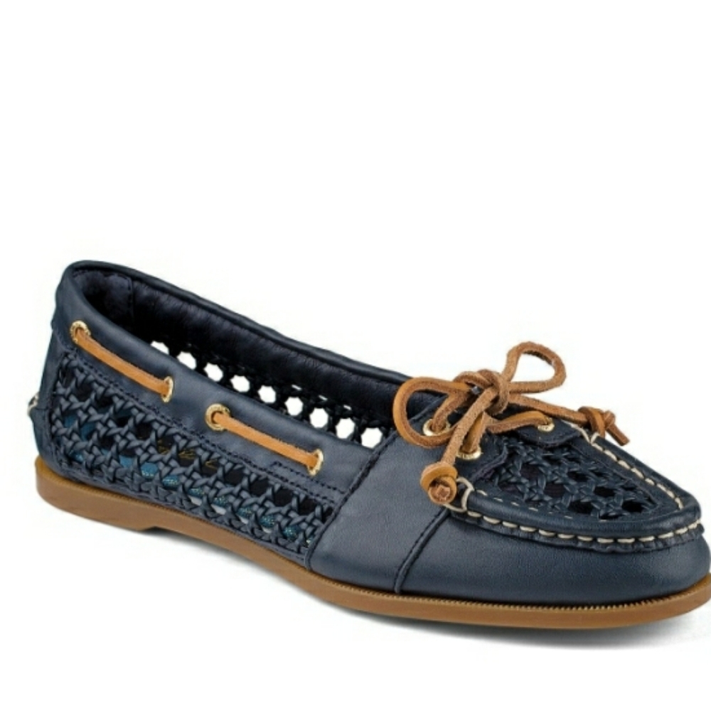 Sperry Women's Audrey Cane Woven Slip-On Boat Shoe Color Navy Canvas